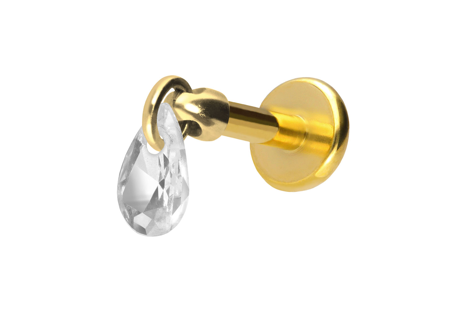 Titan Labret Piercing mit Push Fit KRISTALLTROPFEN